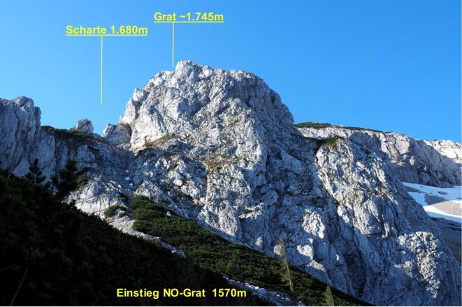 Vom Einstieg 1570m zum Grat 1745m