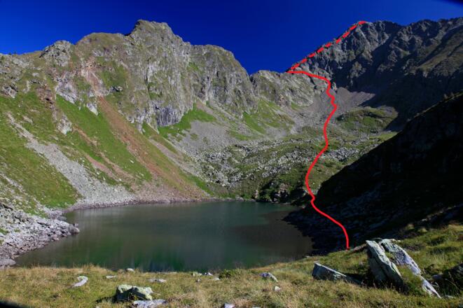 Piendlsee &amp; Kasereck (mit dem ungefähren Zustiegsverlauf zum Südwestgrat)