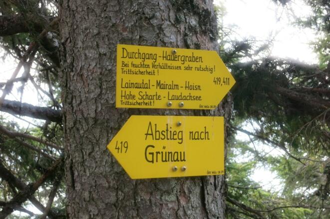 Wegweiser Richtung Abstieg