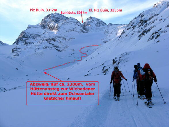 Im Ochsental, verlassen wir den Aufstieg zur Wiesbadener Hütte Richtung Ochsentaler Gletscher. Unser Weg und auch Ziel ist gut einsehbar!