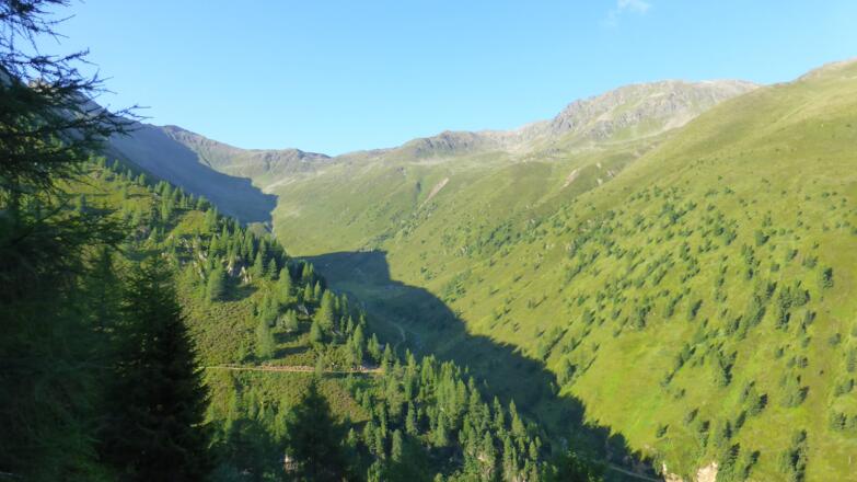 Blick zum Pfoisattel und Hochkreuz