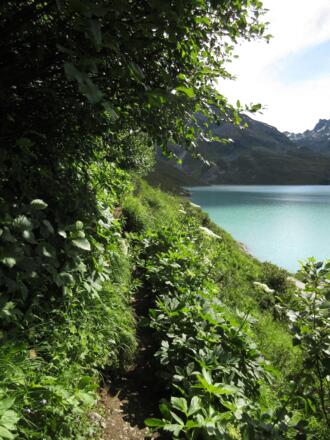 Auf schmalem Pfad oberhalb des Silvrettastausees