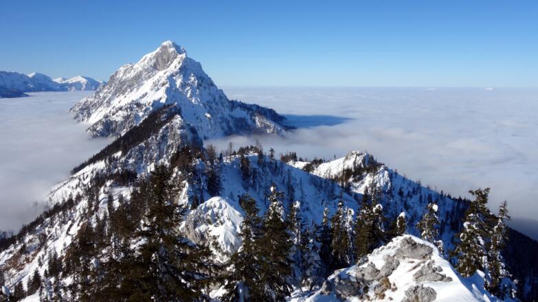 Traunstein (1691m)+Katzenstein (1349m) vom Steineck (1418m).