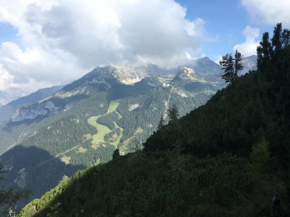 Blick zurück zum Berggasthof Rofan