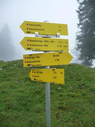 Wegweiser an der Achselbodenalm