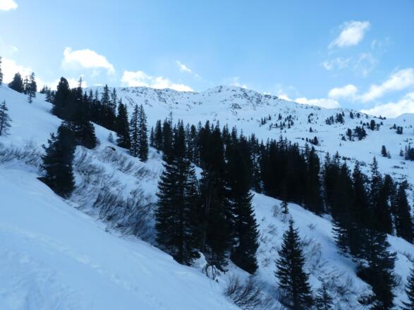 Beim Anstieg zum Schneegrubenschartl haben wir die Schneegrubenspitze immer im Blickfeld.