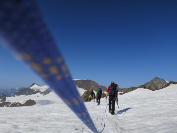 ... geht's in der Gletscherseilschaft in Richtung Müllerhütte weiter.