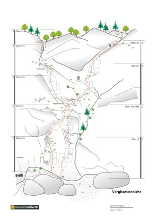 Topo "Brilli" und der benachbarten Route "Vergissmeinnicht"