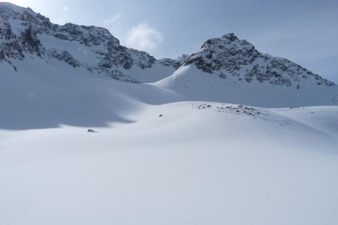 Einsamkeit pur. Der weitere Aufstieg führt in das linke Kar zum ehemaligen Muschenferner.