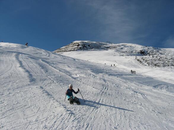 Blick Richtung Gipfel des Pleisen. Man sieht den Sessellift und die Forststraße wo man nach rechts abzweigt
