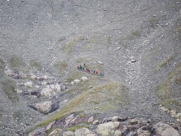 Aufstieg im Geröll kurz nach der Hauersee Hütte hinauf Richtung Luibiskogel.