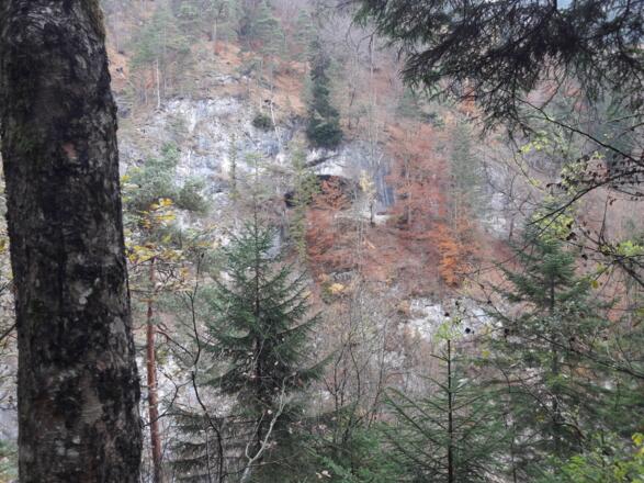 Die Tischoferhöhle von der gegenüberliegenden Seite aus gesehen.