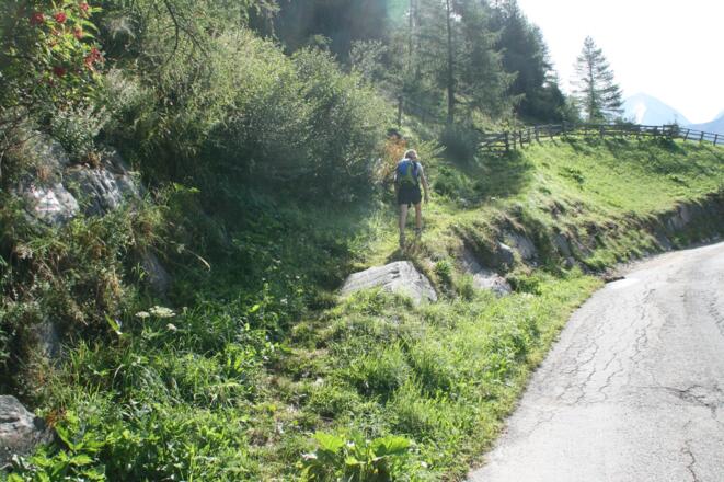 Gleich nach den letzten Häusern, münden wir in den Steig 8B zum Weiler Arche ein.