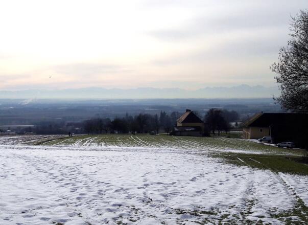 Am Waldrand zur Tafel nach Dörnbach (rechts, 385m) hinab