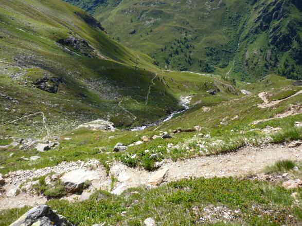 Blick auf den vor uns liegenden Abstiegsweg