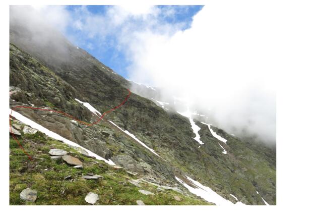 Blick zur Abstiegsroute