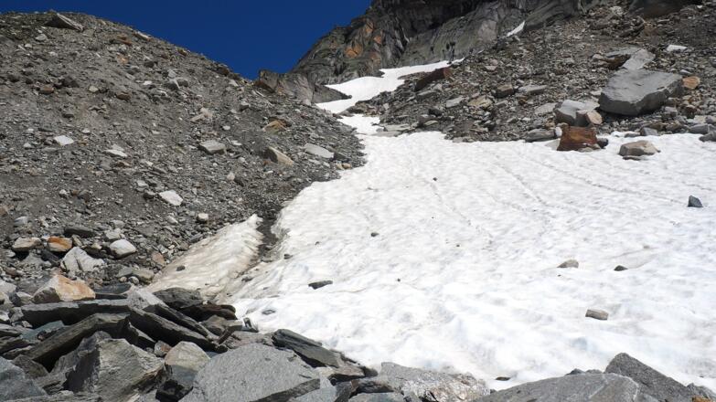 Tafel ~2445m, steile Rinne bis ~2495m