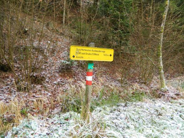 Wegweiser, wo wir beim Rückweg abweichen