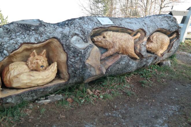 Holzschnitzereien am Grünberg.