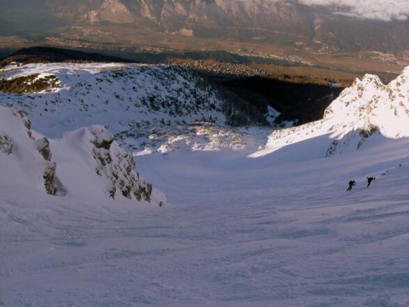 Einfahrt in die Rinne, Beginn einer traumhaften Abfahrt.
