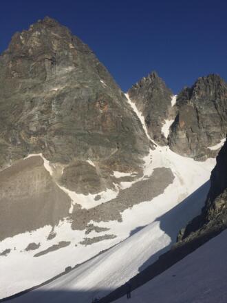 Blick zurück in die Querung und zum Piz Buin