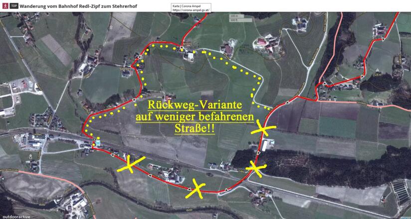 Rückweg-Variante auf einer verkehrsarmen Straße.