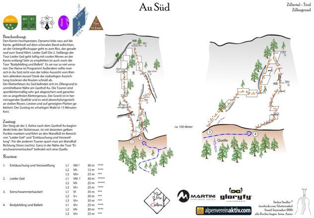 Au Süd - Topo - Kletterfels im Zillergründl (Zillertal)