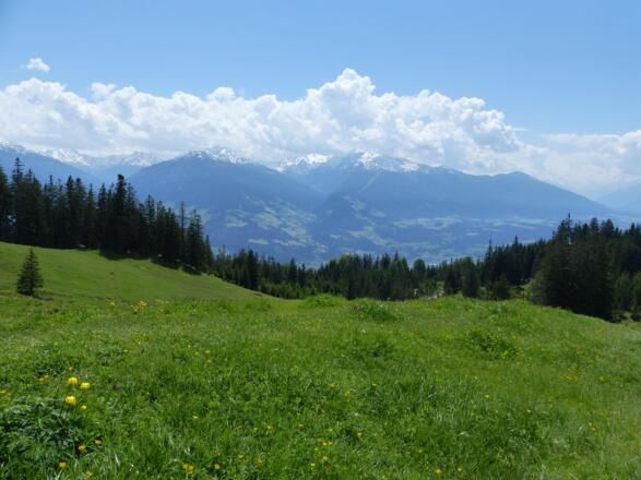 Mit Blick auf das Inntal und die Tuxer Alpen ...