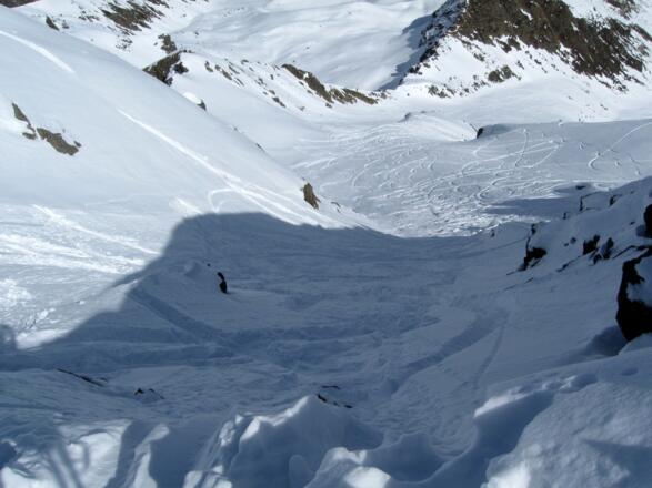 Einfahrt in die steile Aufstiegsrinne.