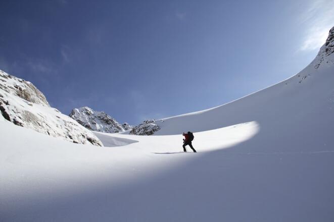 Im Anstieg kurz unterhalb des Gletschers.