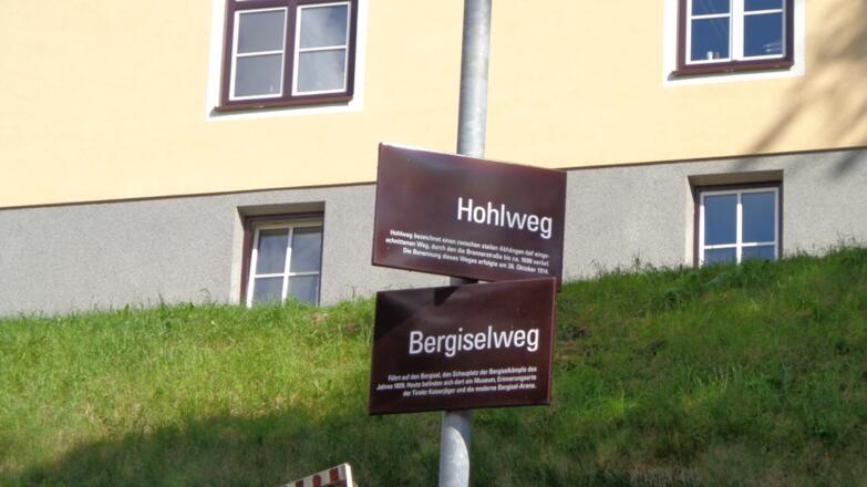 Den steilen Hohlweg kann man umfahren wenn man den Bergiselweg benützt.