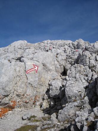 Zwischen dem Abzeig zum Grat zum Großen Priel und der Brotfallscharte. Rückblick bergauf