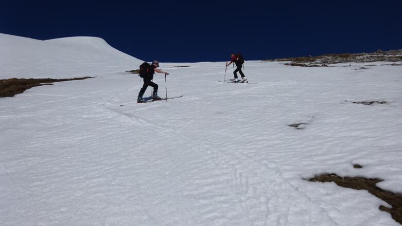Aufstieg über die steile Südflanke der Stempeljoch-Spitze.