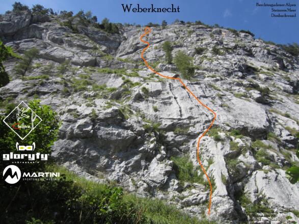 Weberknecht in der Diesbachwand - Topo - Route in Foto