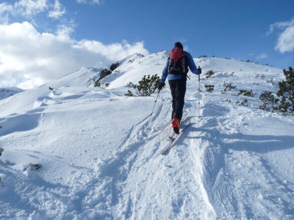 Über den breiten und schön kupierten Gratrücken, steuern wir den Gipfel der Schneegrubenspitze an.