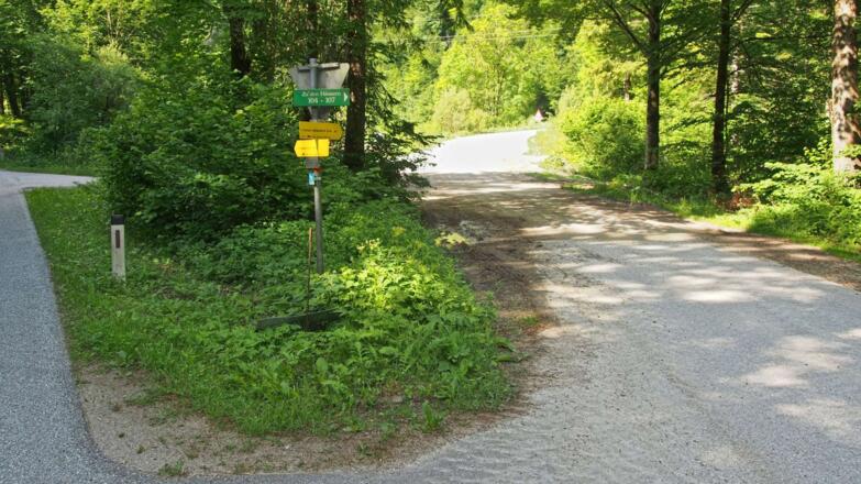 Straßenkreuzung mit Abzweigung in die Welchau