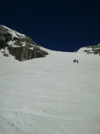Die steile Schlüsselstelle in einem äußerst Schneereichen Winter