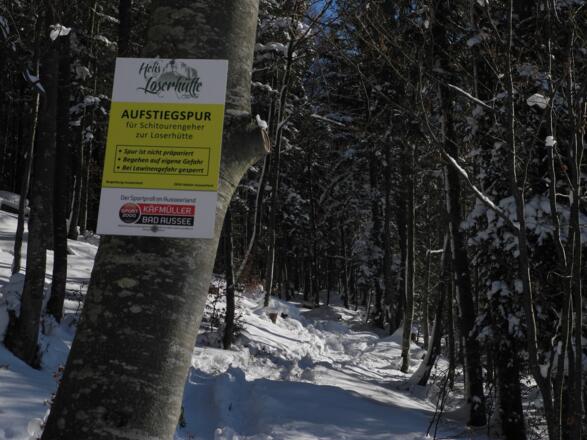 Zur Loserhütte gibt es eine eigene Aufstiegsspur für Schitourengeher. (9.12.2012)