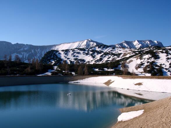 Staubecken am Morgen mit Schrocken und Hochmölbing