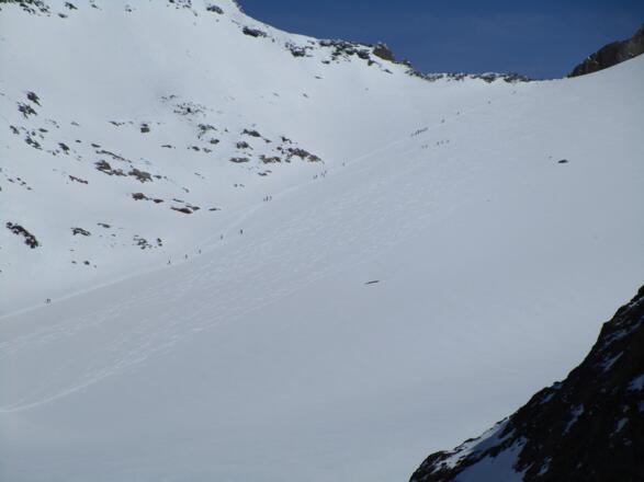 Die Karawane am Pfaffenferner auf dem Weg zum Zuckerhütl