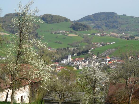Von St. Nikolai aus ist Steinbach mit seinem markanten Friedhof gut erkennbar.