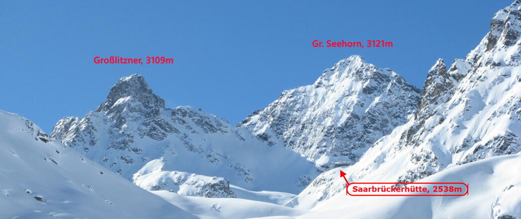 Großlitzner, Gr. Seehorn und Saarbrücker Hütte rahmen unseren Weg ein!