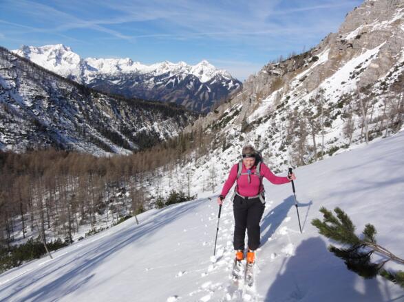 im kurzen Steilhang - Blick auf Gr. und Kl. Priel