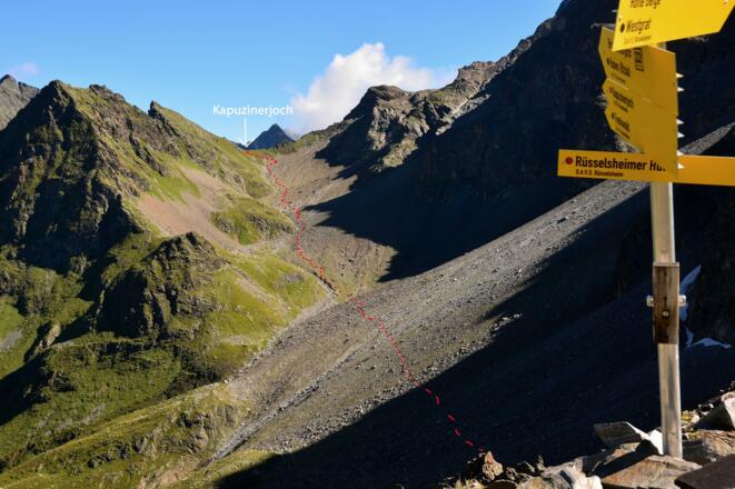 Wegverlauf vom Kapuzinerjoch nach Gahwinden