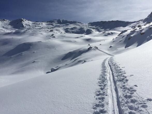 Über mäßig steile Hänge geht es höher
