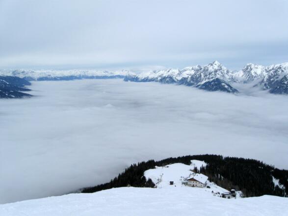 Blick vom Arbeserkogl  hinunter zum Hecherhaus