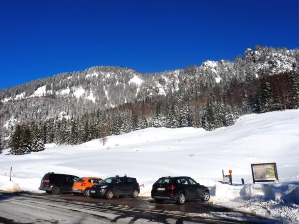 Parkplatz Puglalm ~880m an der Paßstraße