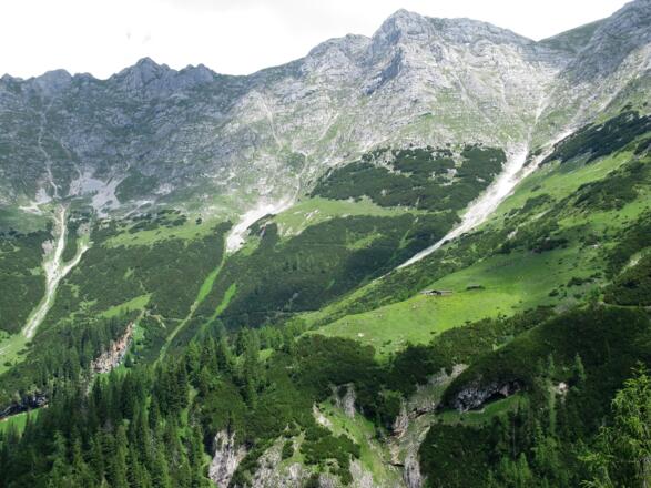 Aussicht Weißbachlalm, Weißbachscharte und Schindlköpfe