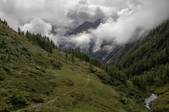 Die Baumgrenze liegt hinter uns, Blick von der Ochsner Htt. ins Tal