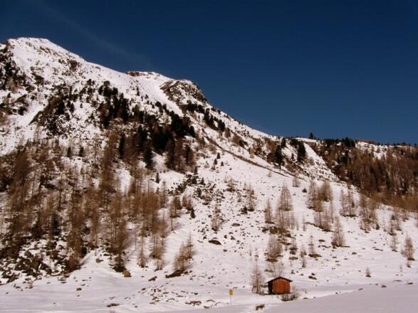 Schon der erste Hang verlangt sichere Verhältnisse; heißt dieser Bereich doch Farmlehn. Meist liegen schon ältere Lawinen in diesem Teil des Aufstieges.